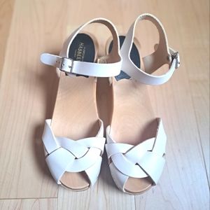 Swedish Hasbeens Braided Leather Sandals in Cream 37